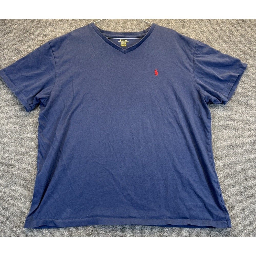 Polo Ralph Lauren Men's V-Neck T-Shirt Navy Blue XL Red Pony Logo